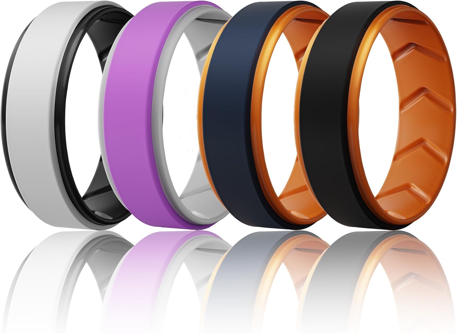 Silicone Wedding Rings for Men 1/4/5/6/7 Multipack of Breathable Airflow Inner Grooves,Step Edge Sleek Design Rubber Engagement Bands 8.5mm Wide 2mm Thick