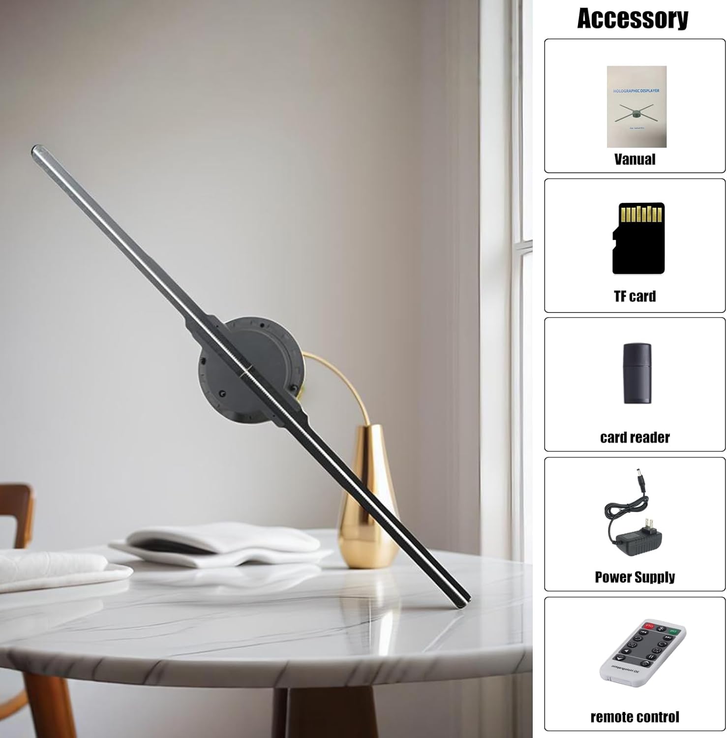 3Dhologramfan 19.7 “, LED Holographic Display Fan for Commercial Advertising, App/PC/WiFi/Bluetooth, 3Dhologram Projector Fan for Store, Holiday, Retail & Trade Show Display with 1500 Video Library