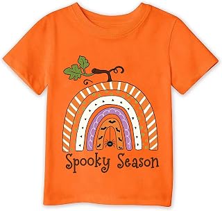 Toddler Halloween Pumpkin Rainbow Graphic T-Shirt Cute Cotton Tee 2-7Y | Soft cotton Halloween tee with fun seasonal graphics, perfect for school, parties, trick-or-treat and everyday wear.