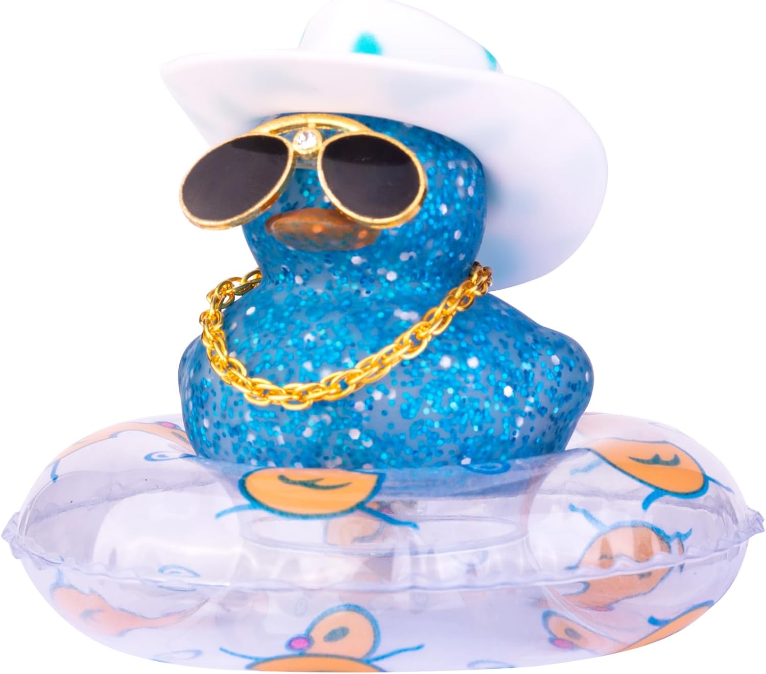 Car Rubber Duck Blue Duck Car Ornaments Unique Duck Car Dashboard Decorations with Mini Hat Sunglasses Necklace and Swimming Ring(B7)