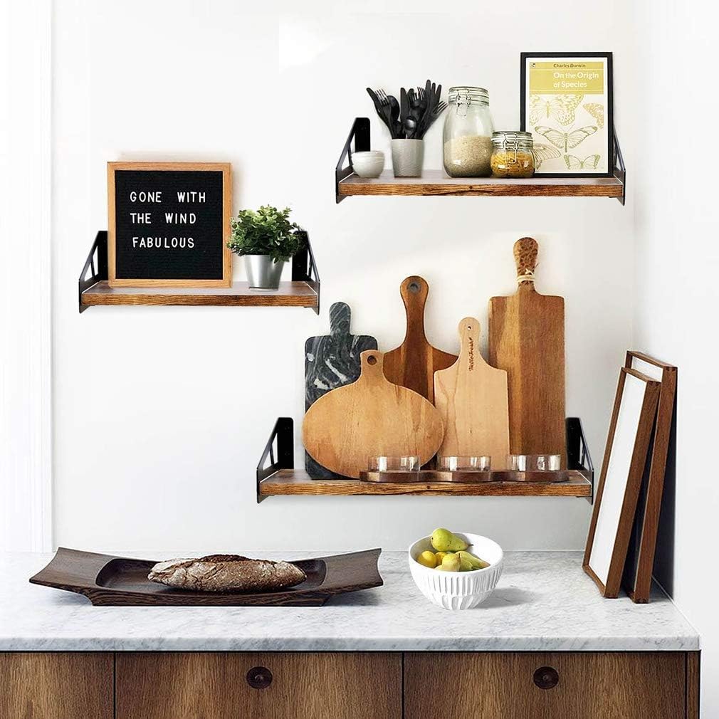 QEEIG Floating Shelves 6 inch Deep Wall Shelfslves Shelf for Bedroom Farmhouse Bathroom Mounted Shelving Dinning Living Room Wide Shelfs Kitchen Storage Rack Set of 3, Rustic Brown