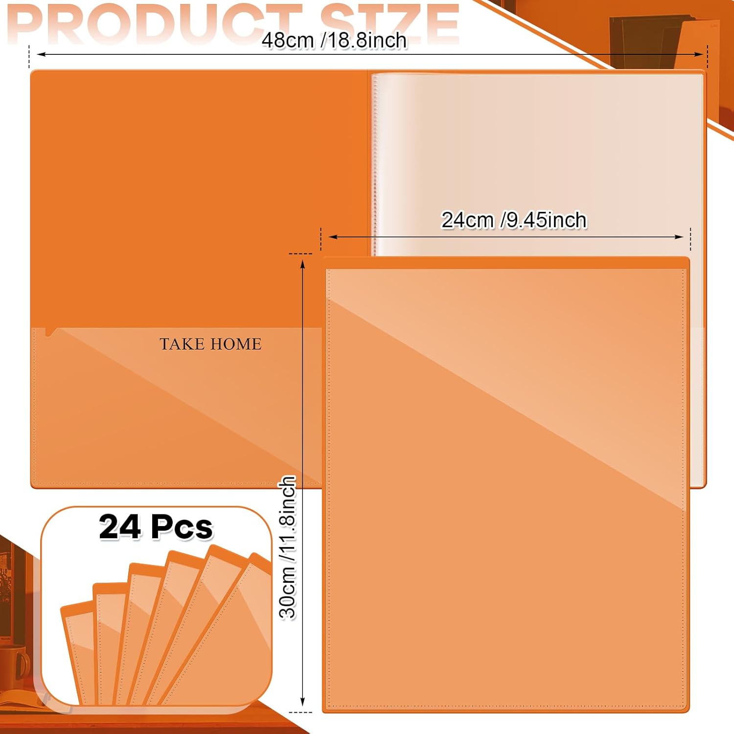Henoyso 24 Pcs Orange School and Home 2 Pocket Folders with 4 Clear Inner Pockets Plastic Heavy Duty Homework Folders Parent Teacher Communication for Student Home Office Classroom,11 x 9 Inch