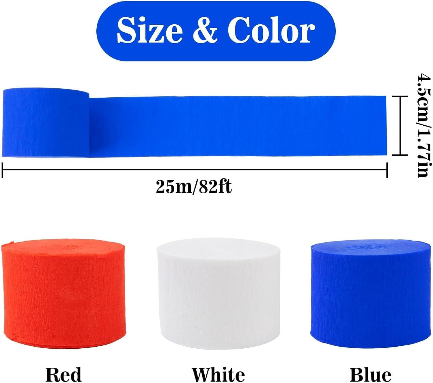 MAQIHAN Party Crepe Paper Streamers - 6 Rolls 492ft Red White Blue Streamer image 2