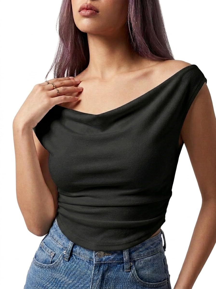 istyle can Women Solid Cowl Neck Sleeveless Slim Fit Crop Top | Style 341Gb | Party Casual-picture-20