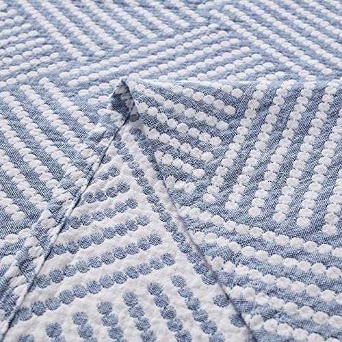 Jinchan Boho 100% Cotton Blanket Muslin Lightweight Twin Size Quilted Throw Blanket For Couch Soft Cozy All Season Blanket 3-Layer Geometric Cotton Blanket For Bedroom Decor Blue 60”X80“ #TOP4