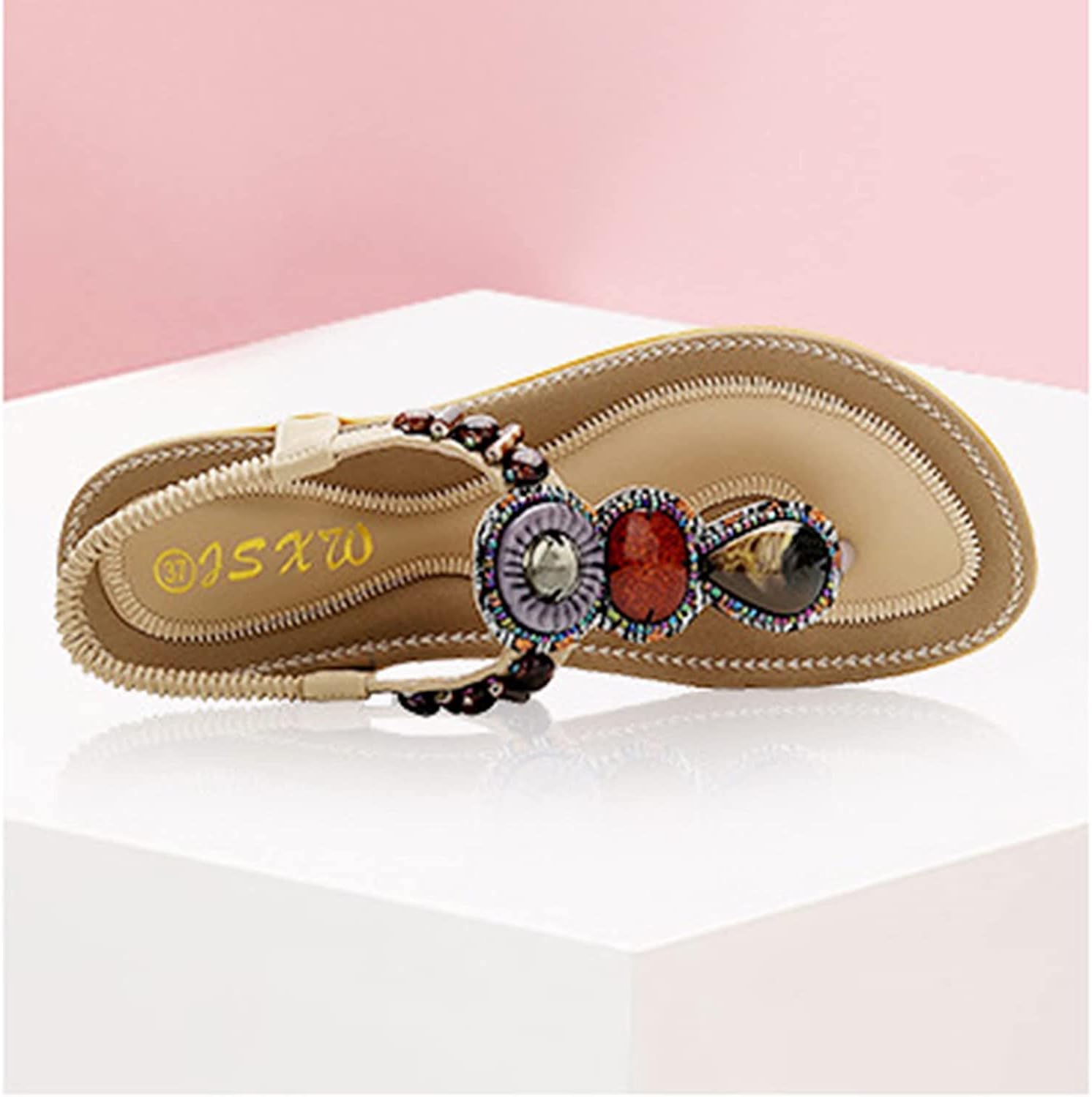 レディースサマーサンダル 2022 快適な女性用ゴムバンドサンダル、ファッショナブルなボヘミアンカジュアルフラットビーチサンダル、サ