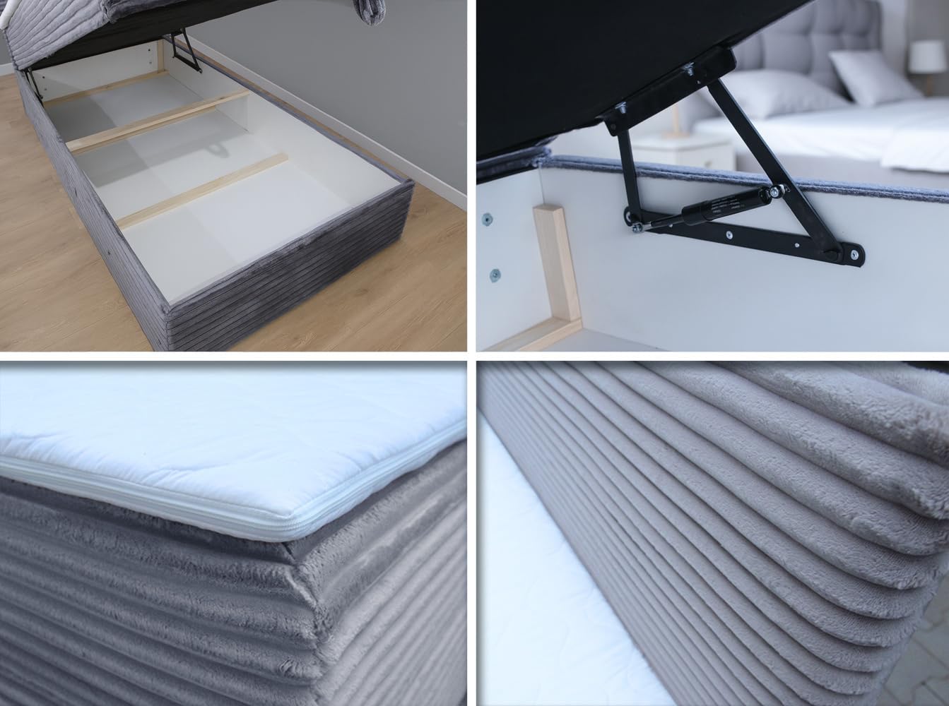 Sofnet Boxspringbett Mollo Mini mit Bettkasten und Matratzentopper - Einzelbett mit Bonell-Matratze und Topper, Polsterbett in weichem Cordstoff, Bett, Schlafzimmer (Beige (Tilia 03), 120 x 200 cm)