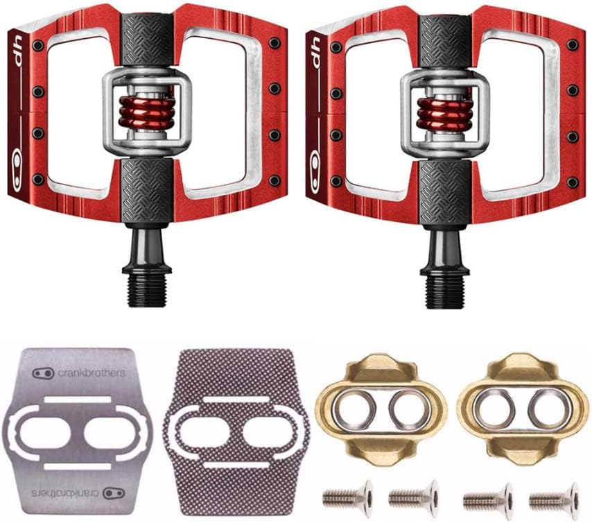 CRANKBROTHERs Mallet Race Pedals Pair, Red (DH Downhill) with Premium Cleats and Bike Shoe Shields Set