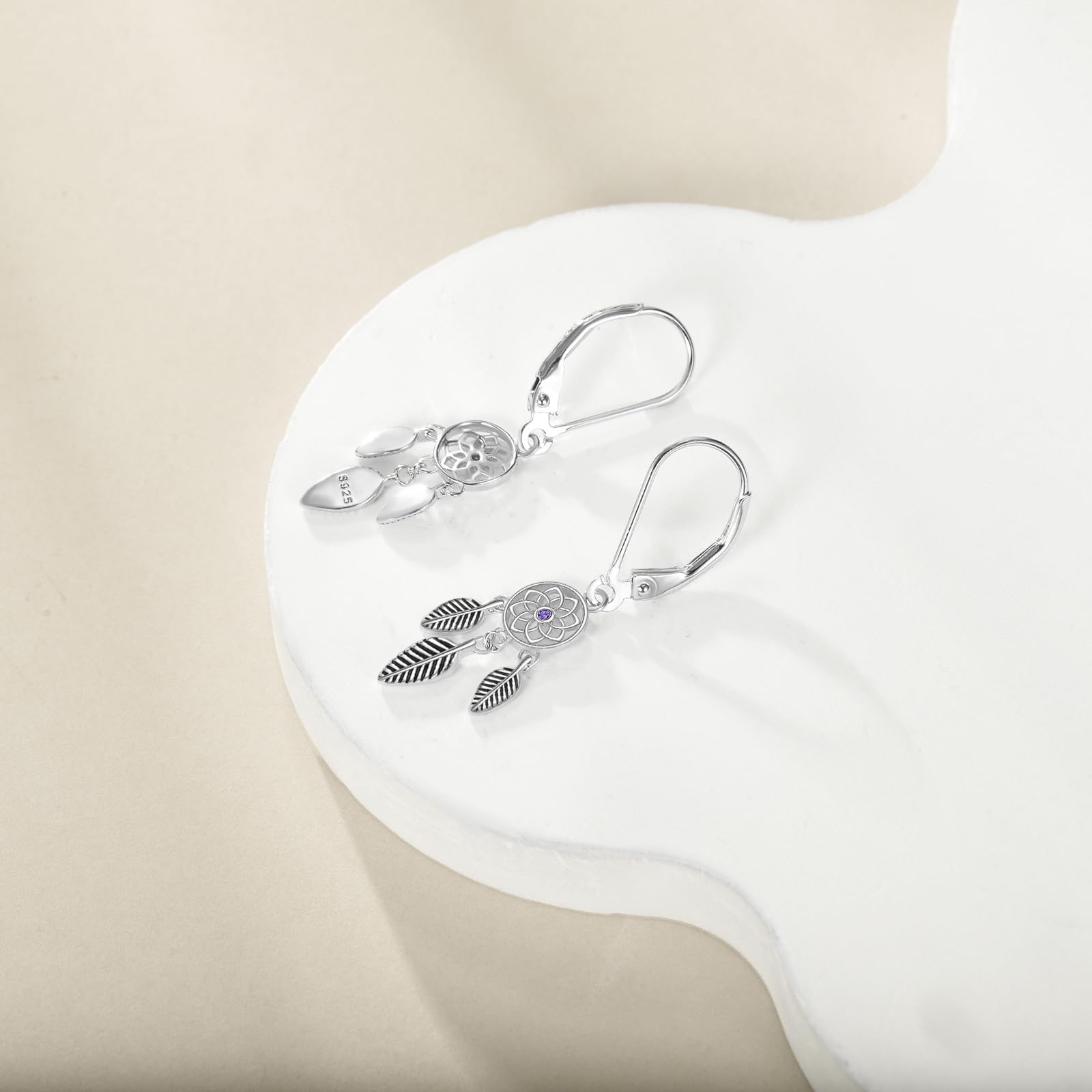 VONALA Orecchini acchiappasogni per donne e ragazze, in argento Sterling con turchese e piume, orecchini pendenti in stile bohémien, gioielli regalo per donne e ragazze