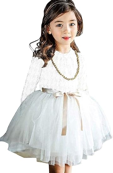 Amazon サコイユ 在庫処分セール ドレス ワンピース 110 140 ガールズ 長袖 女の子 キッズ チュール スカート 00 90 ホワイト フォーマル 通販