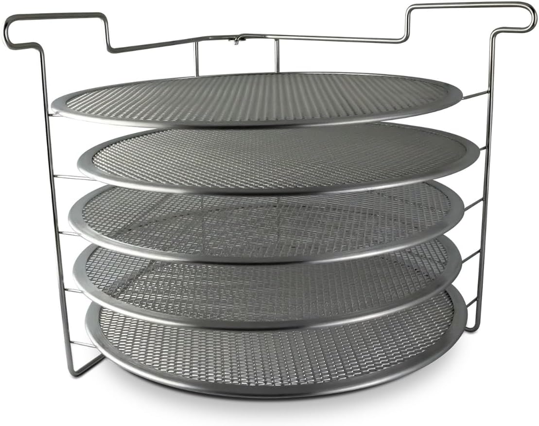 - Folding Pizza Rack with Five 14 Inch Pizza Screens - Compact and Convenient Design for Easy Storage and Baking Multiple Pizzas