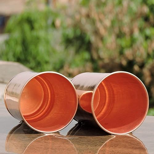 Miniatura 4 de Vasos de cobre puro para agua potable Juego de 4 vasos de cobre para beneficios de salud Ayurveda (11.8 onzas aproximadamente)