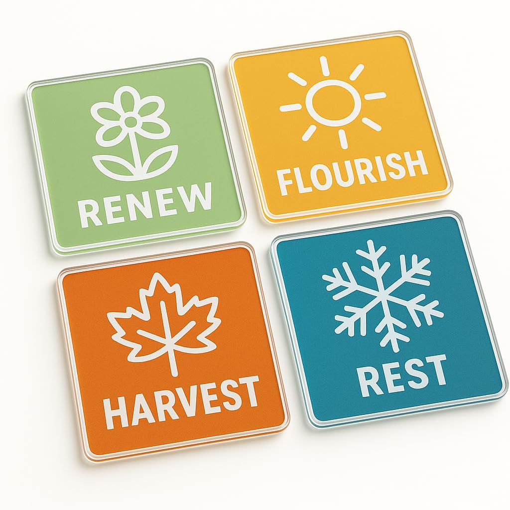 The Plum Penguin Seasonal Harmony Acrylic Coaster Gift Set Of 4 With Design - Nature-Inspired Home Decor For Friend's Birthday Or Christmas