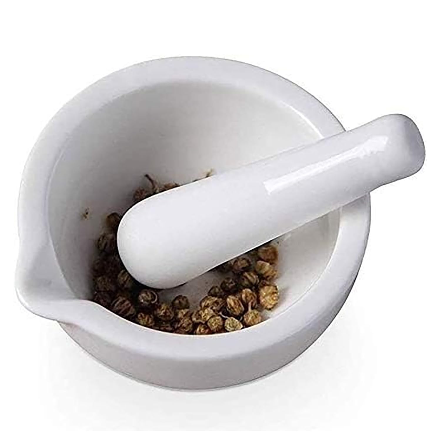 Juego de mortero de porcelana con varilla de molienda, cuenco de mezcla antiarañazos para especias y café