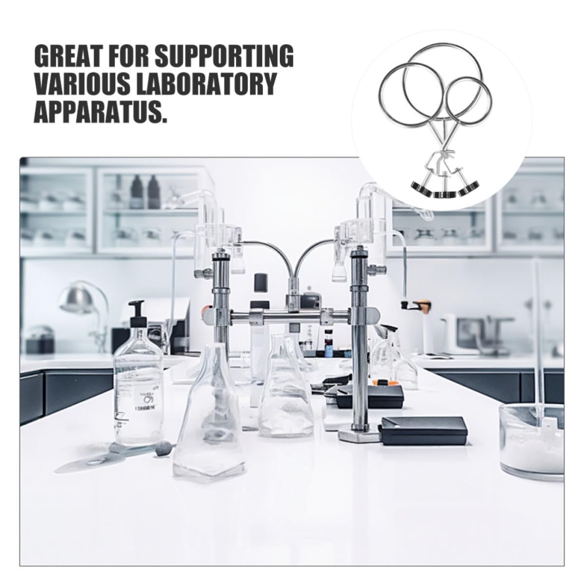 Healifty 6pcs Iron Support Stand Ring Clamp Set for Chemistry Lab Work, Adjustable Universal Lab Clamps with High Stability and Efficiency for Chemical Laboratories