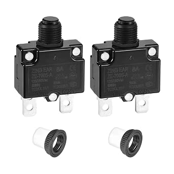DMiotech 8A Thermal Circuit Breaker 125/250V AC 50V DC 50/60Hz 1.8x1.1x0.6 Push Button Manual Reset Overload Protector with Waterproof Button Cap for Overload Protection Application,2Pcs