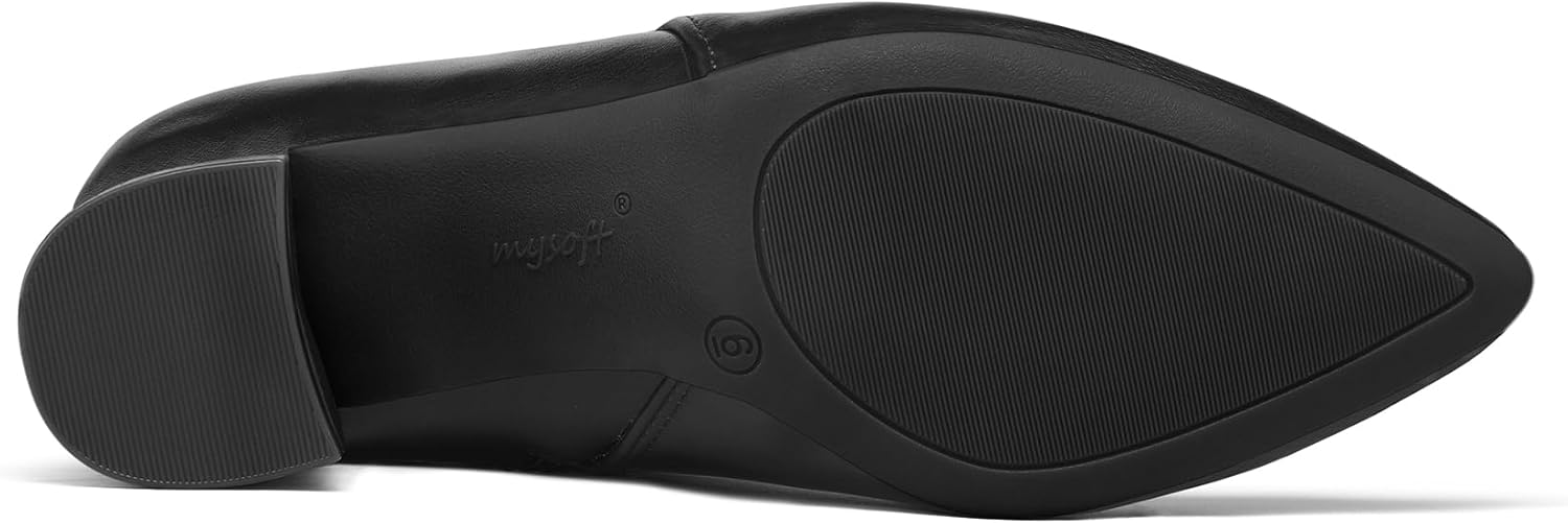 mysoft Women's Ankle Boots Chunky Block Low Heel Comfortable Pointed Toe Side V Cutout Dressy Office Booties with Zipper - Image 5