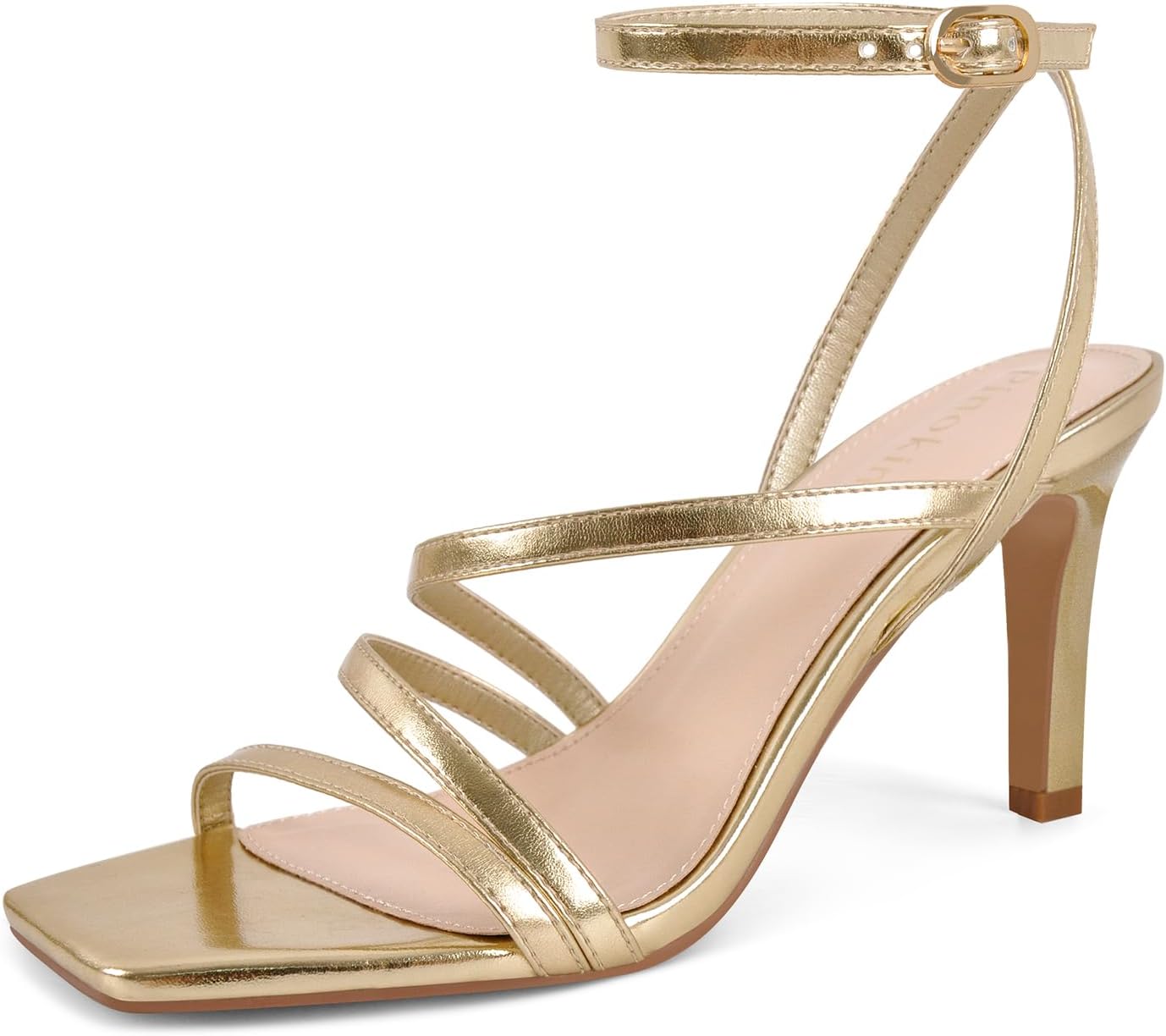 Strappy Heels for Women High Heels Ankle Heeled Square Open Toe Comfortable Sandals Strap Dress Shoes for Party Wedding