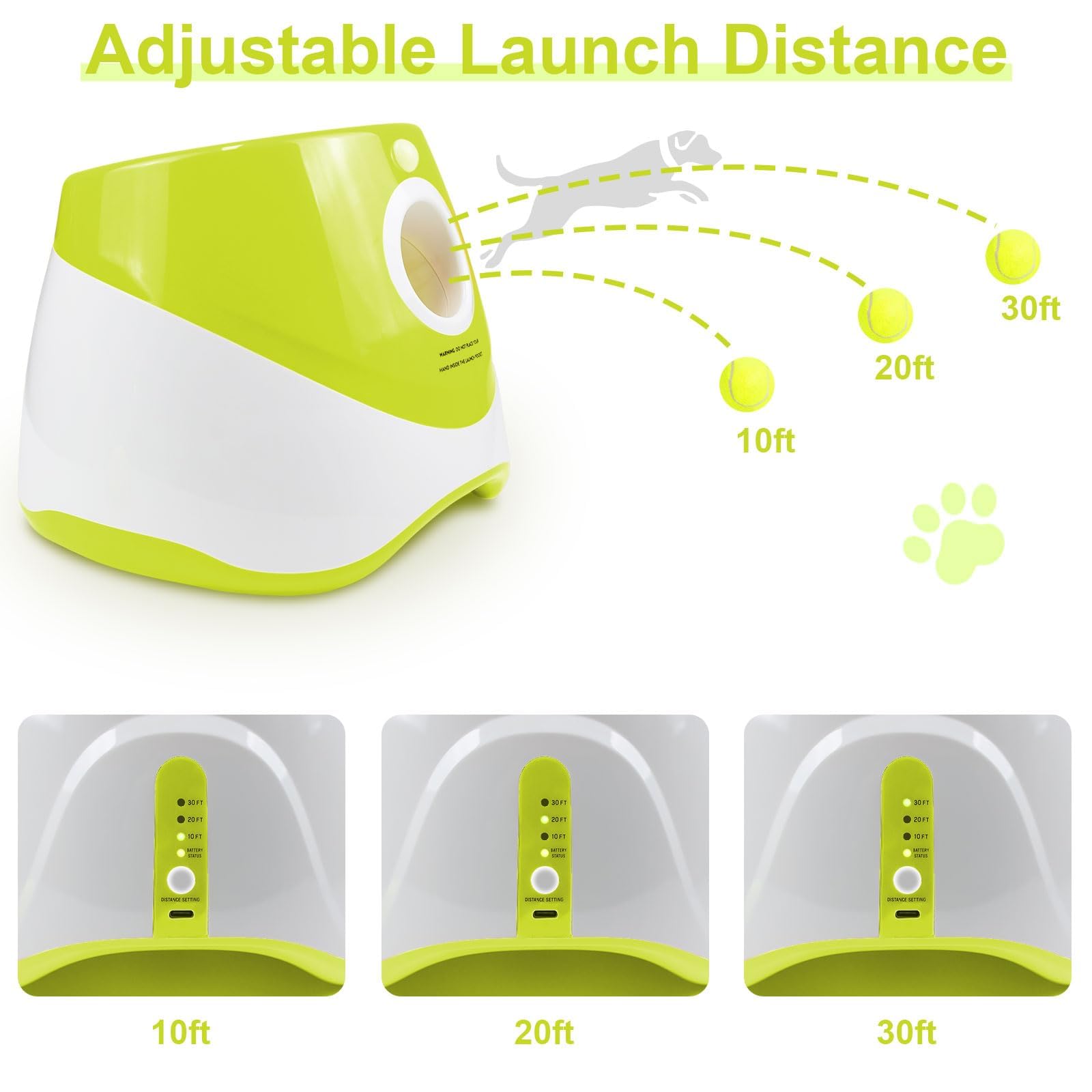 Lanzador de Pelotas para Perros, Máquina Lanza Pelotas Perro Automático Juguete Interactivo Perro con 3 Pelotas de Tenis, Ajustables Anchos de Lanzamiento, Pelota Tenis para Perros Pequeños y Grandes