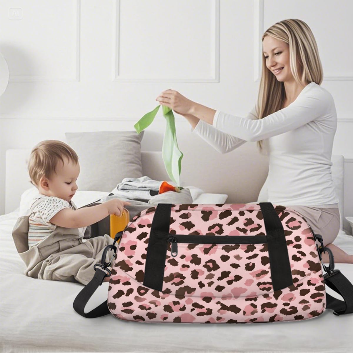Pink Leopard Print Kids Duffle Bag Girls Dance Lightweight Water Resistant Foldable Sports Gym Bag Travel Weekender Overnight Sleepover Carryon Travel Bags for Teen Girls Practice Gymnastic Ballet