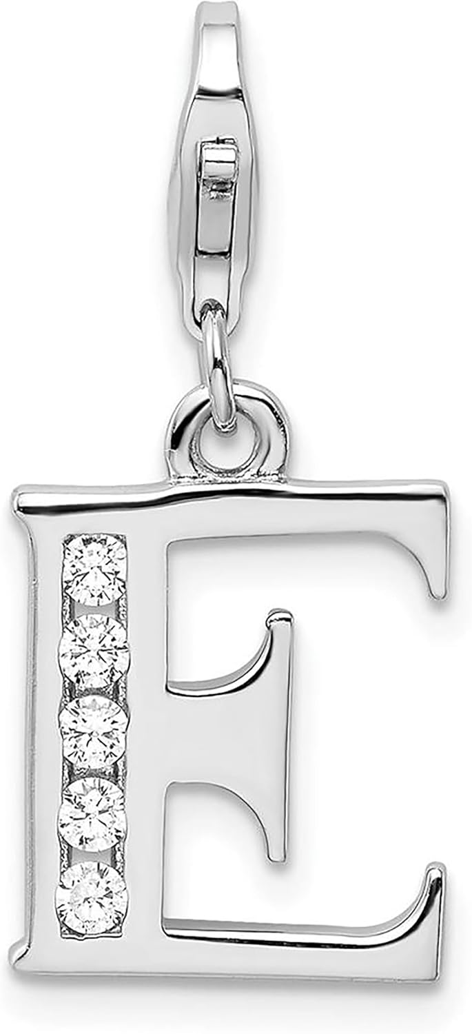 925 Sterling Silver Amore La Vita Polished CZ Letter E Initial Bracelet Charm Lobster Clasp
