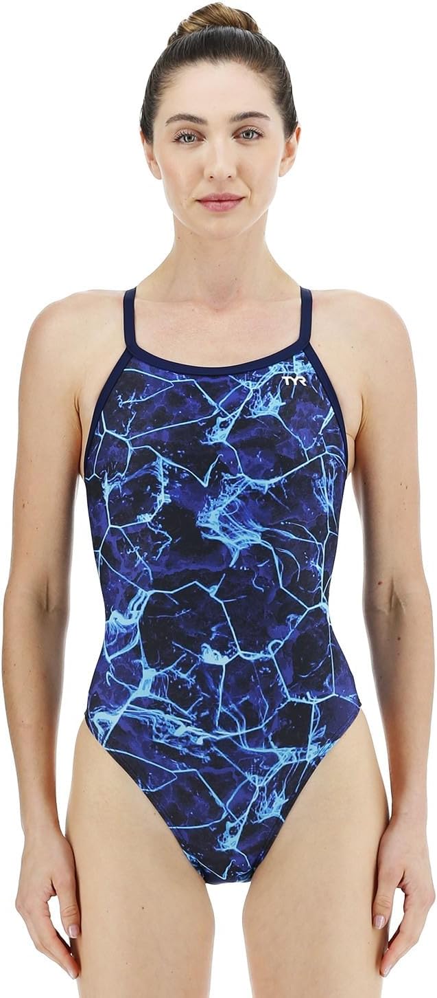 TYR Women's Durafast Elite Diamondfit Swimsuit, Blue/Synapse, 32
