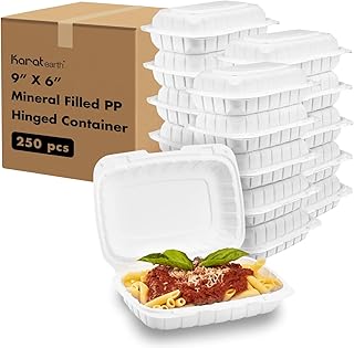 Clamshell Take Out Food Containers [9"x6" - 250 ct] To Go Containers | Microwavable, Freezer Safe, Soak-Resistant, Durable, Stackable | Vented for Hot/Cold Foods, White