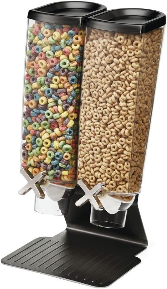 HUBERT 2 Container Cereal Dispenser with Stand - 9 3/16" L x 8 1/8" W x 17 3/16" H