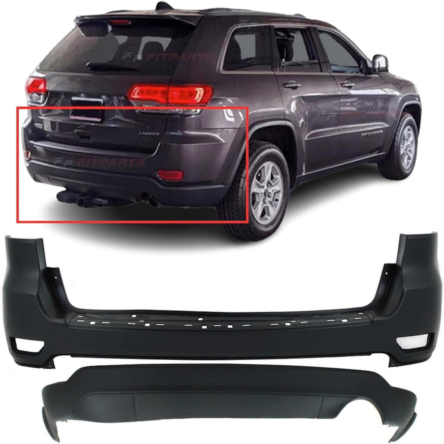 FitParts Compatible with Rear Bumper Covers Kit 2011-2022 Jeep Grand Cherokee Type 2 Single Exh W/O Tow Hook and Park Sensor Holes CH1100952 CH1195101, 1VQ65TZZAA 68111467AA