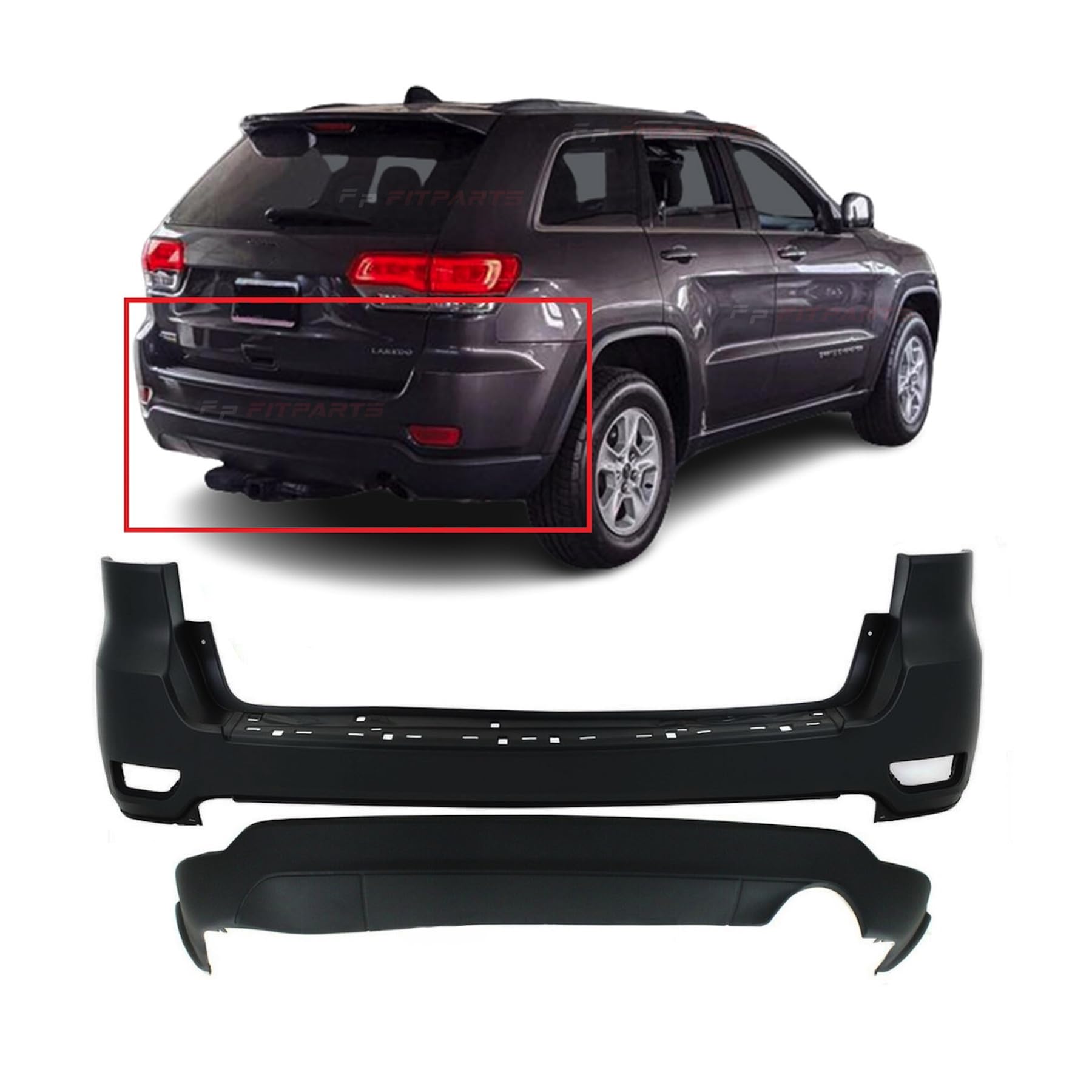 FitParts Compatible with Rear Bumper Covers Kit 2011-2022 Jeep Grand Cherokee Type 2 Single Exh W/O Tow Hook and Park Sensor Holes CH1100952 CH1195101, 1VQ65TZZAA 68111467AA