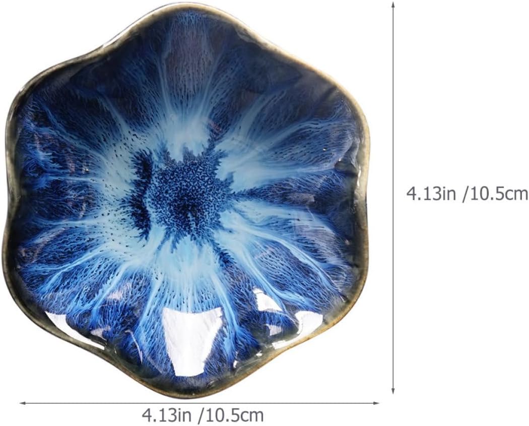MAGICLULU Ceramic Sauce Plates Set 3pcs – Small Lotus Leaf Pattern Appetizer Dishes, Blue Gradient, Antique White Original Straw Colors – Porcelain Seasoning Serving Plates for Random Color