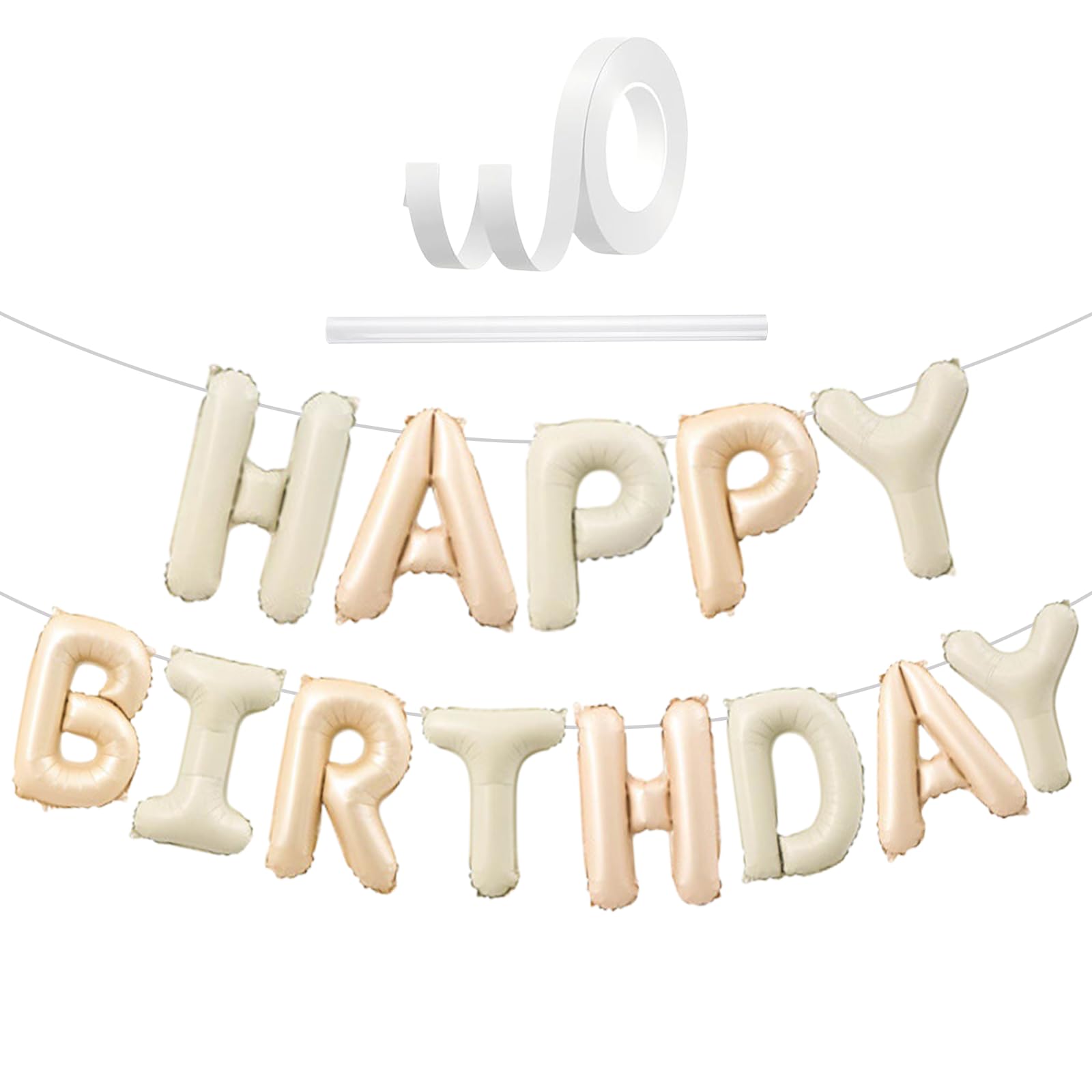 Happy Birthday Balloons Banner Cream White+Caramel, 16 Inch Happy Birthday Letter Balloons, Cream White+Caramel Foil Balloon Banner Decorations, Party Supplies Decorations For Kids & Adults