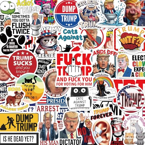 Anti Trp Stickers 55Pcs - No Trp Stickers 2026 Funny American Dump Trp Not My President Against Vinyl Self-Adhesive Decals - Easy Stick Removeable for Bumper Window Tumblers Water Bottles