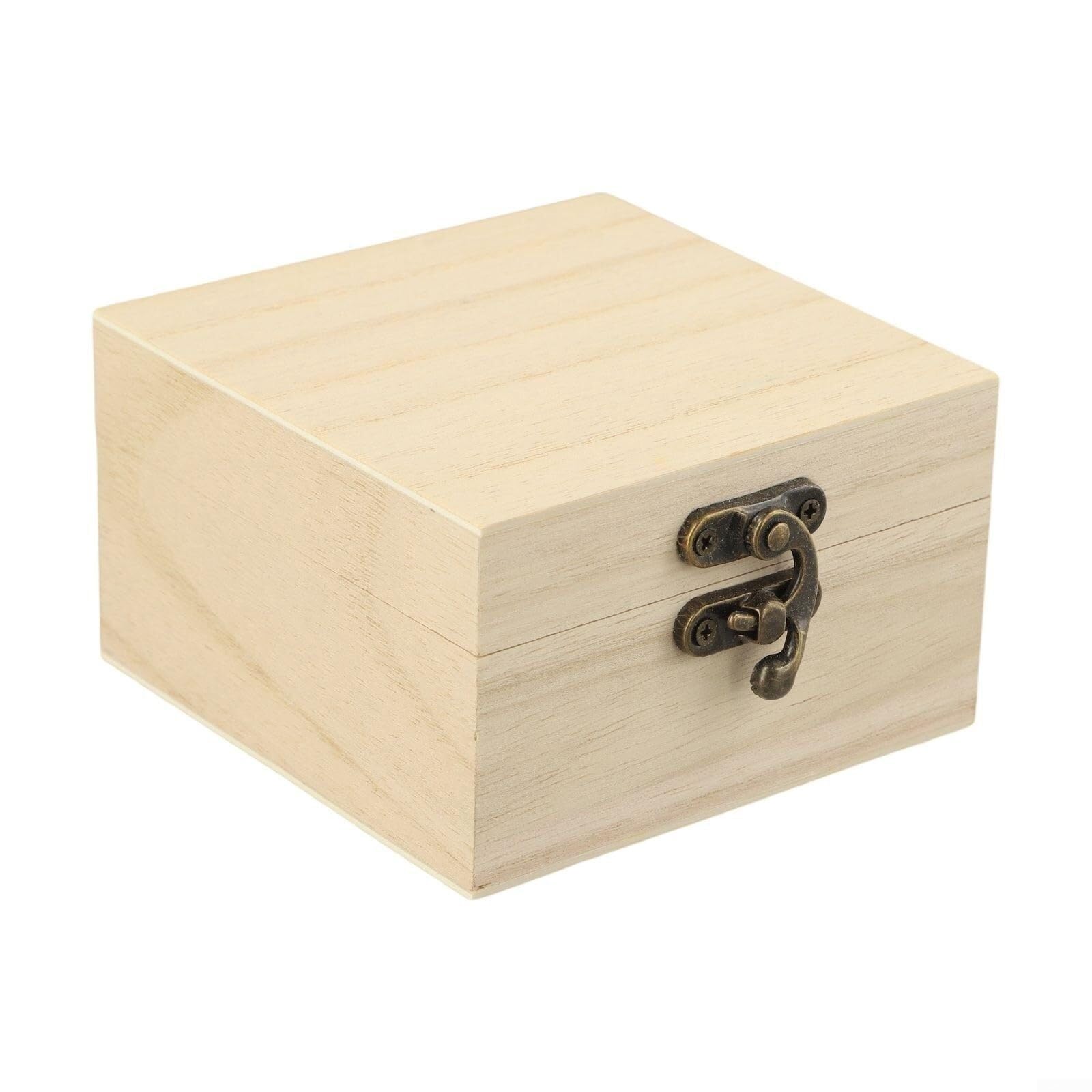 LaoSShu Vintage Square Wooden Box, Keepsake Box With Flip Lid And Metal Clasp Wooden Storage Boxs Container Paulownia Storage Case For Jewelry And Keepsakes, 10X10x6cm(Raw Wood)