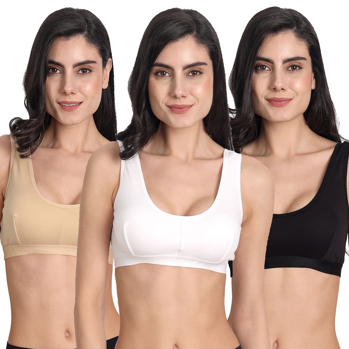 aimly Women's Cotton Non-Padded Non-Wired Ful Coverage Sports Bra Set Combo Pack of 3 | Gym Bras for Women Sport & Workout | Cotton Bra-picture-23