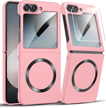MAKAVO for Samsung Galaxy Z Flip 6 Case, Flip 7 FE Case Compatible with MagSafe, with Built-in Screen Protector, Flip6 Slim Hard Magnetic Phone Case, Pink