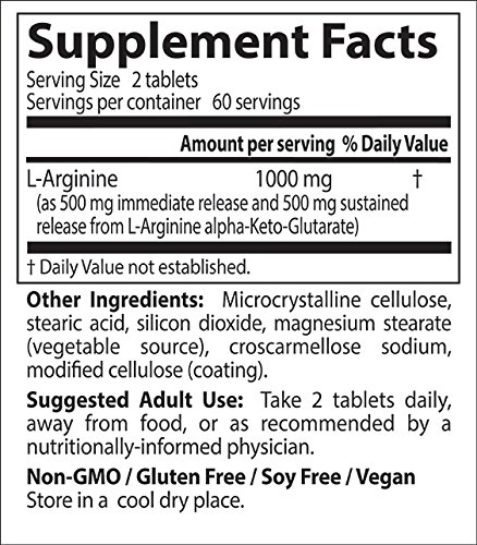 Doctor's Best Sustained Plus Immediate Release L-Arginine, Non-Gmo, Vegan, Gluten & Soy Free, 500 Mg, Tablet, 120 Count #TOP7