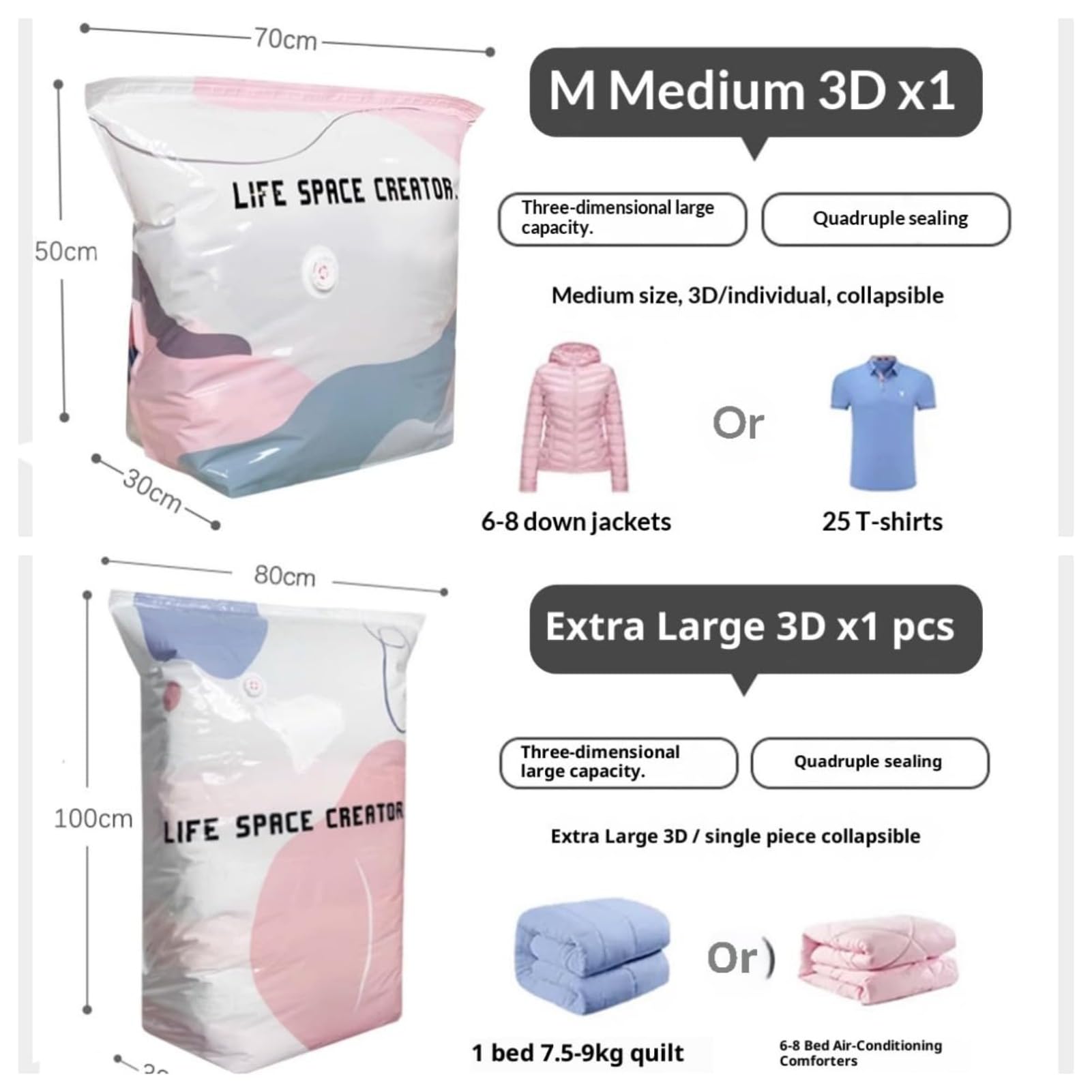 Bolsas de almacenamiento al vacío para ropa y ropa de cama, bolsas de almacenamiento de compresión con válvula de aire reutilizables (grande, 6 piezas)