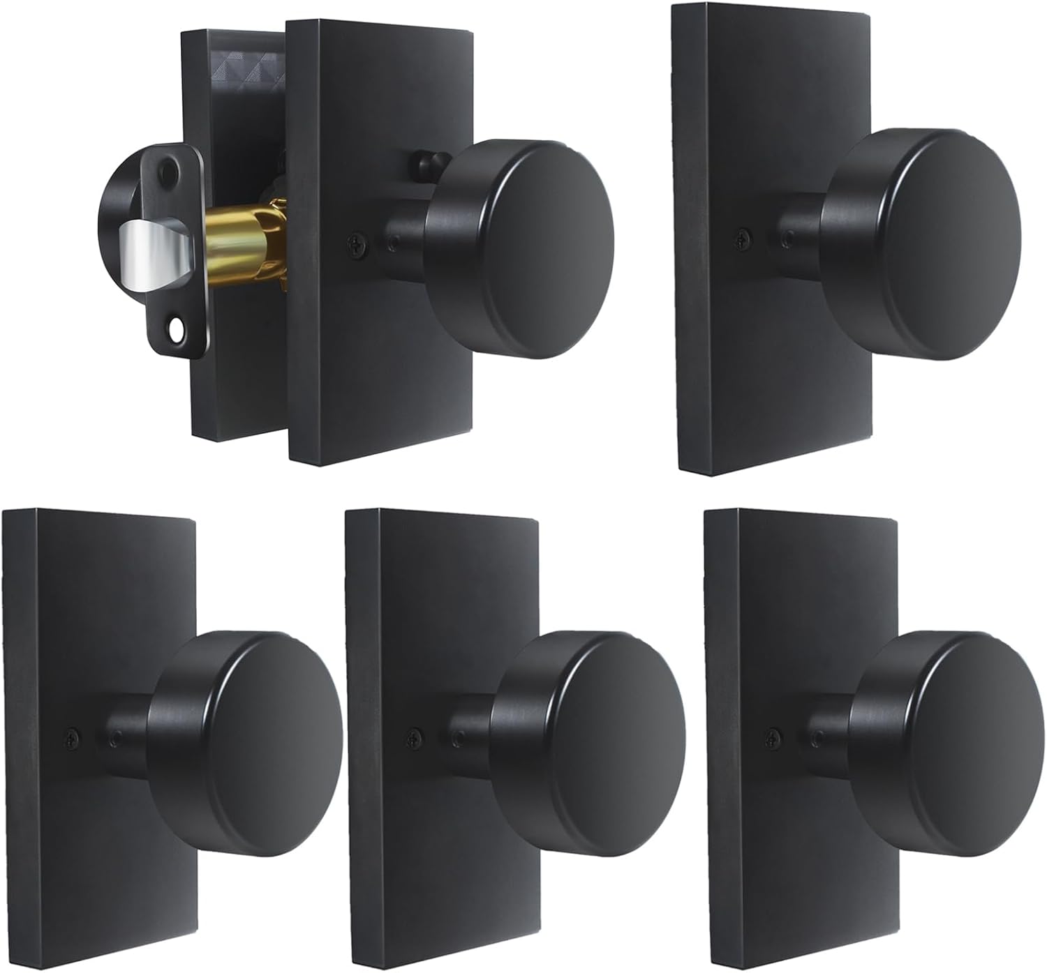1 Matte Black Privacy Door Knob + 4 Dummy Door Knobs