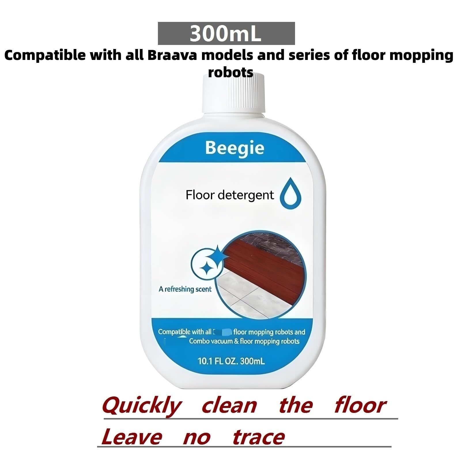 Solution nettoyante pour sols compatible avec Braava Jet 240/244/245/250/290/380t, 300 ml – Sans traces pour parquet et carrelage(5 bottle)