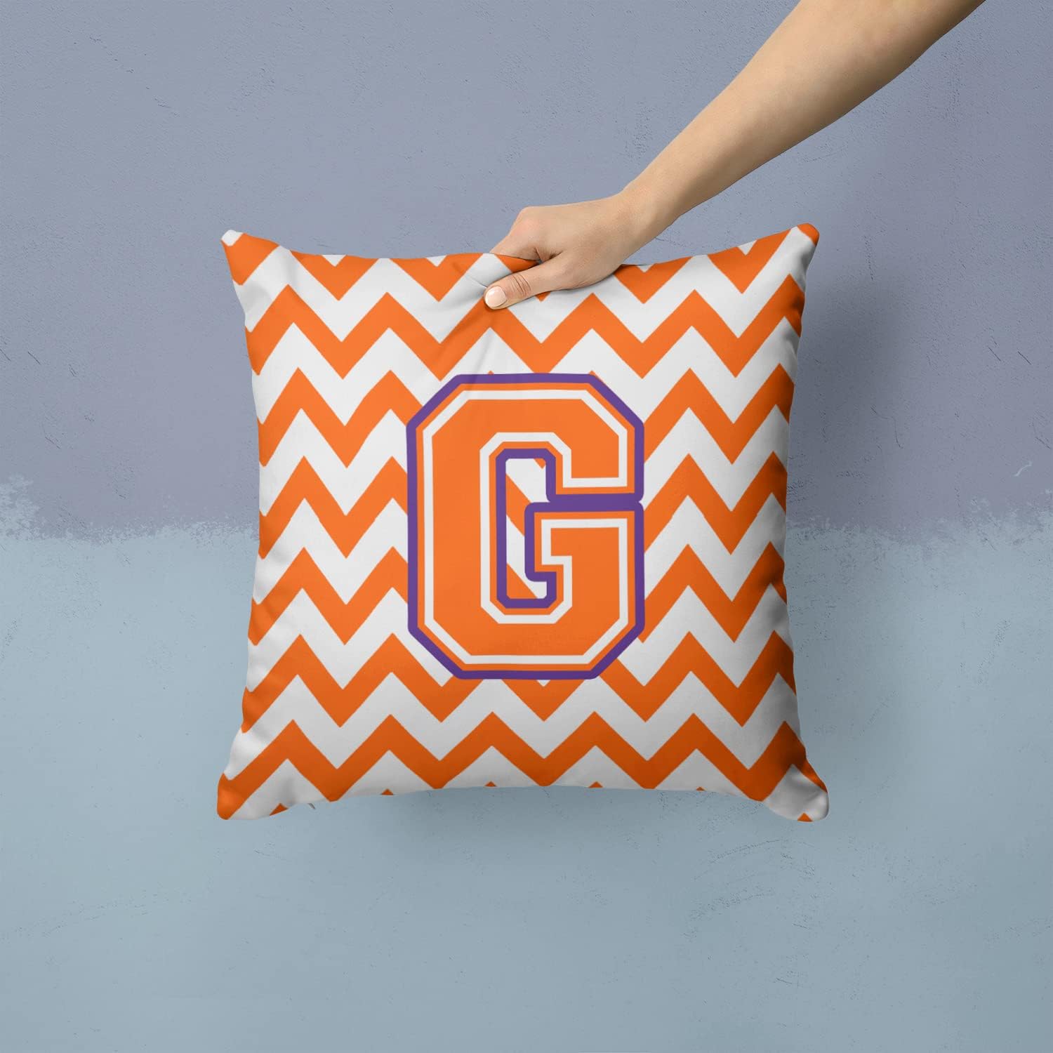 Caroline's Treasures CJ1062-GPW1414 Letter G Chevron Orange and Regalia Fabric Decorative Pillow 100% Machine Washable Pillow, Indoor or Outdoor Decorative Throw Pillow for Couch, Bed or Patio