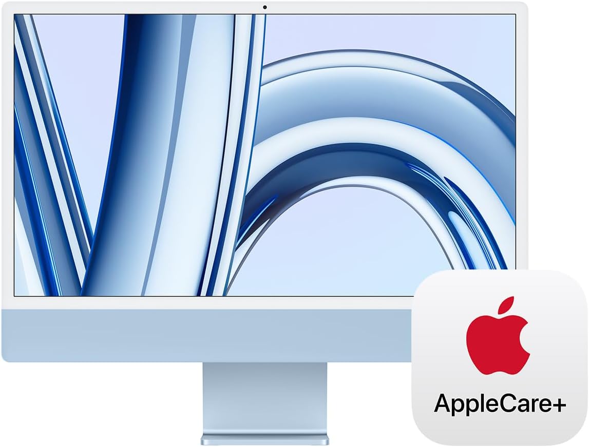 Apple 2023 iMac All-in-One Desktop Computer with M3 chip: 8-core CPU, 8-core GPU, 24-inch Retina Display, 256GB SSD Storage. Works with iPhone/iPad; Blue With AppleCare+ (3 Years)