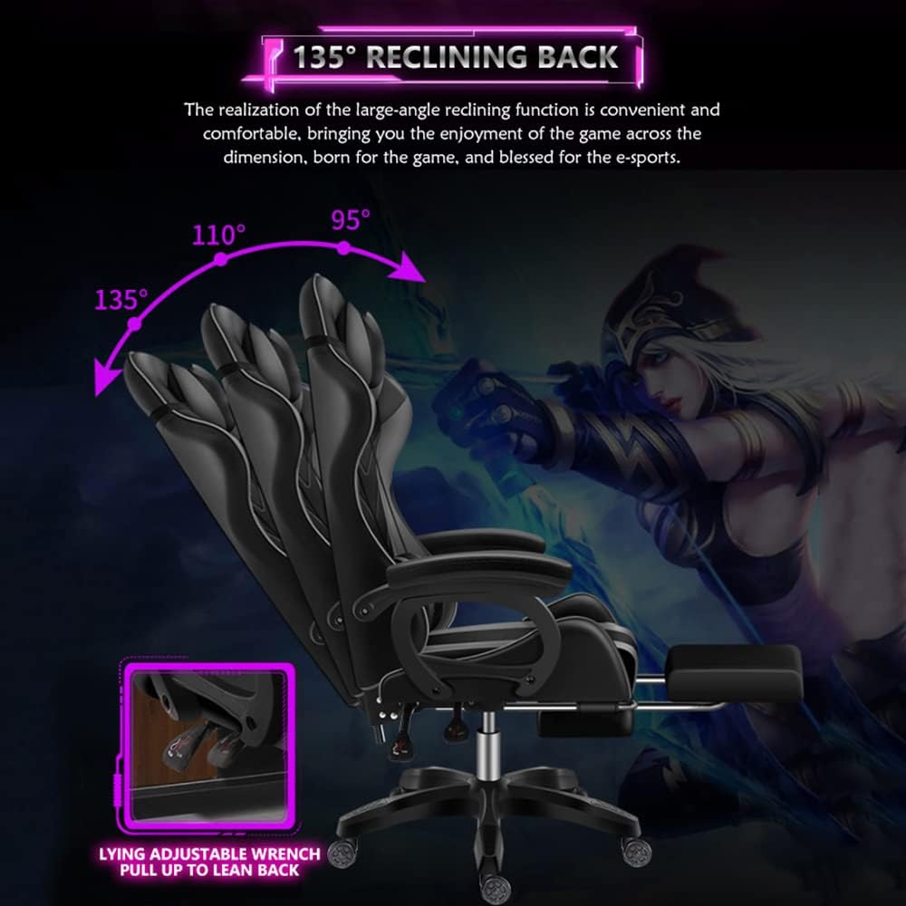 Gamer Chairs for Adults with Speakers, Ergonomic Gaming Chair with RGB LED Light, with Lumbar Support and Foot Rest, Massage Game Chair for Game Recreation Room,Pink