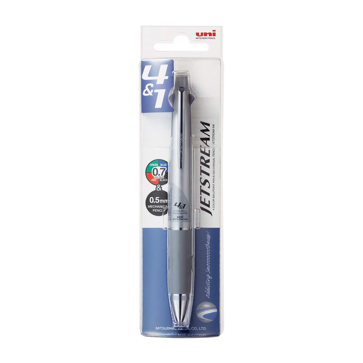Uni-ball Jetstream MSXES-1000 - Penna a sfera multifunzione a 4 colori da 0,7 mm, con matita meccanica da 0,5 mm, inchiostro pigmentato impermeabile, inchiostro nero, blu, rosso e verde, corpo