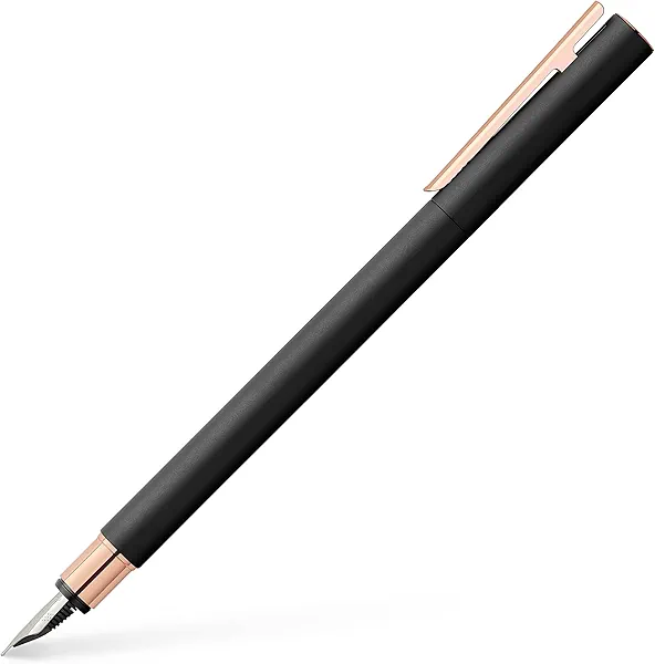 Faber-Castell NEO Slim Fountain Pen, Black Matte and Rose Gold - Broad