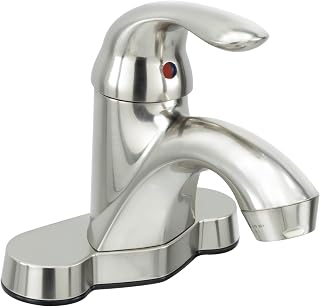 RecPro RV Bathroom Single Lever Faucet | Brushed Nickel | 4" Centerset | 1.2 GPM | 4.5L Max Flow Rate