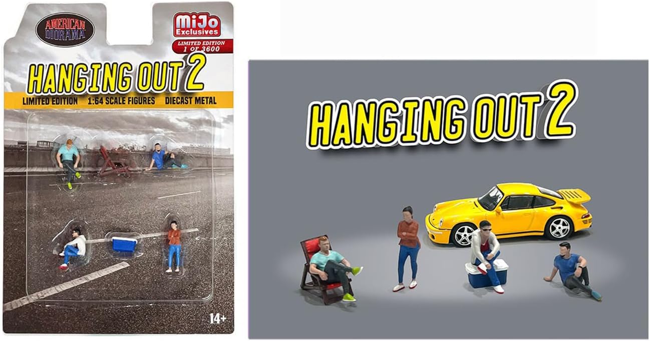 American Diorama Hanging Out 2" 6 Piece Diecast Figure Set (4 Figures, 1 Seat, 1 Cooler) Limited Edition to 3600 Pieces Worldwide for 1/64 Scale Models AD-76518MJ