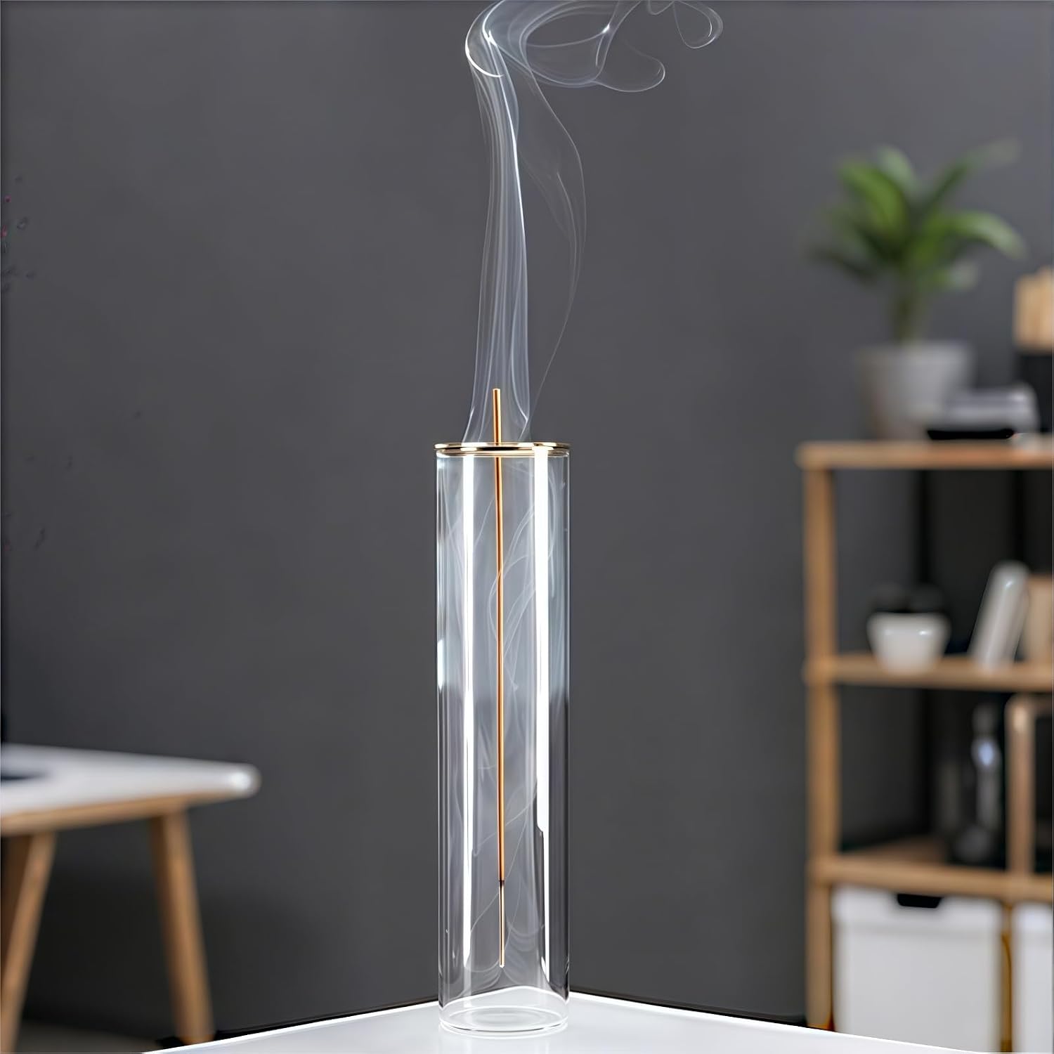 Glass Incense Holder,Incense Burner for Sticks with Ash Catcher,Incense Stick Burner for Meditation and Yoga Room (Golden Leaf)