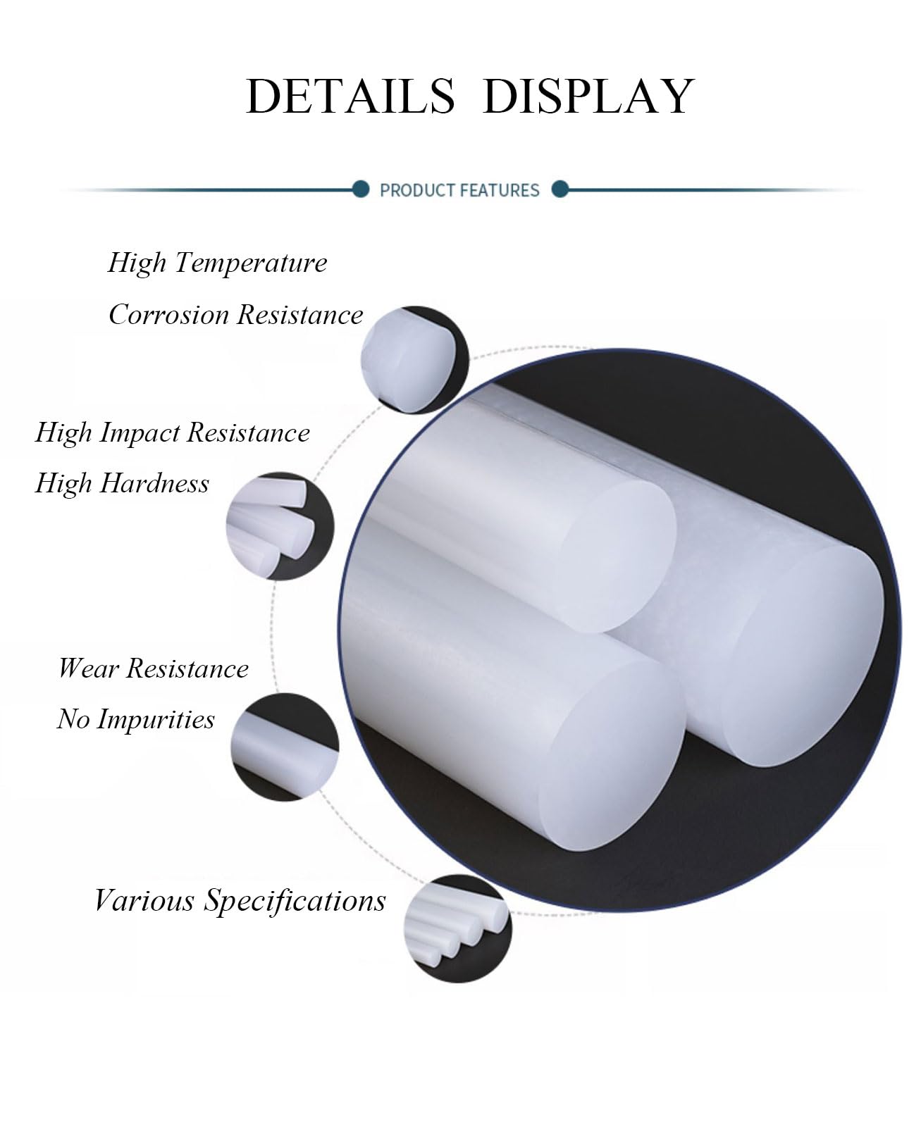 Tige Ronde en polyéthylène de Haute densité, Lot de 2 tiges en Nylon, Tige Ronde en Plastique de 35/40/45 mm de diamètre, Longueur de 500 mm, Blanc(40mm)