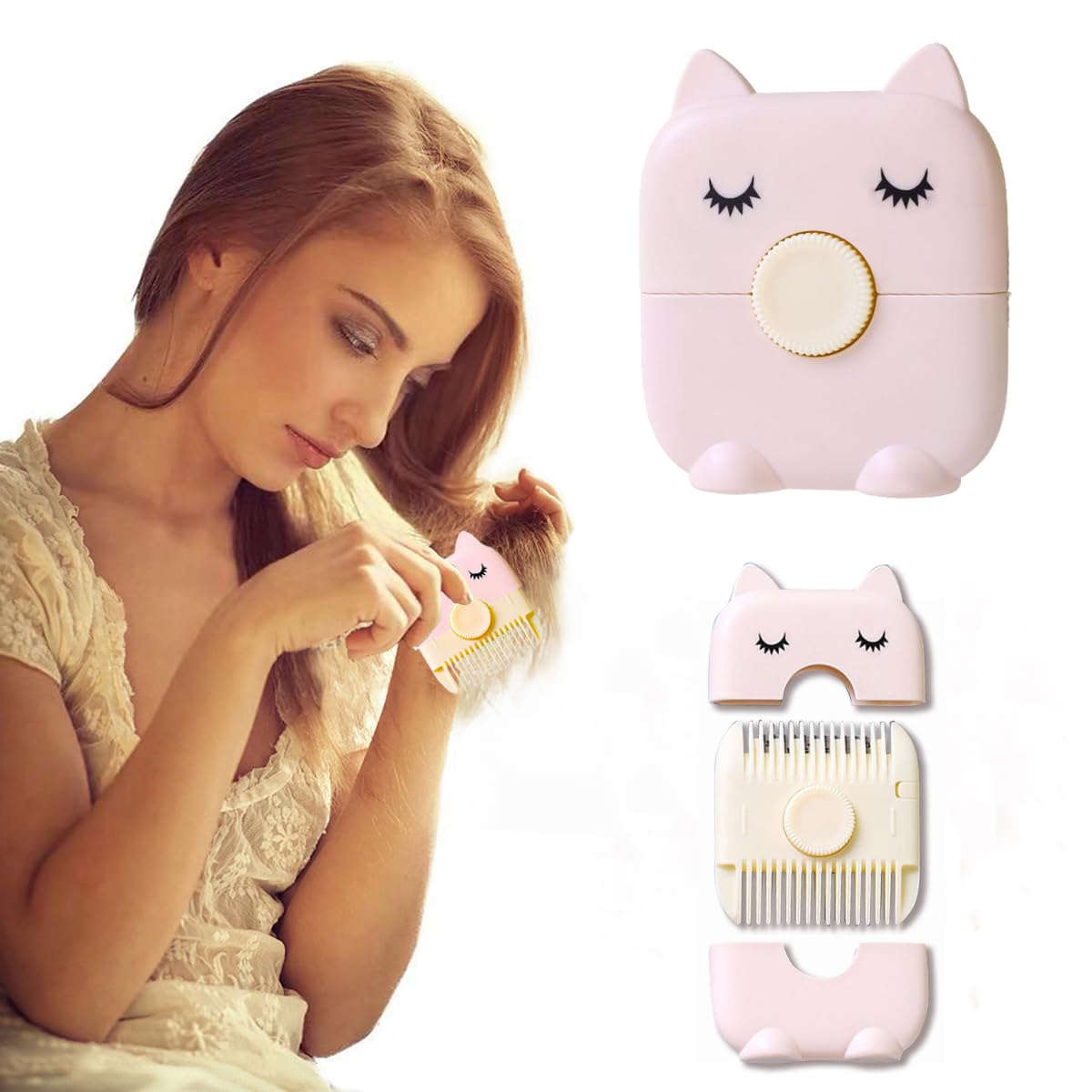 Children's Hair Trimmer, 2 in 1 Hair Razor Cutting Comb Tools, Hair Clippers Hair Split End Trimmer, Bangs Trimmer, Split Ends Hair Trimmer for Women (Baby Pink)-picture-55